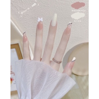 Nailbox hồng trắng sữa đính đá nơ baby