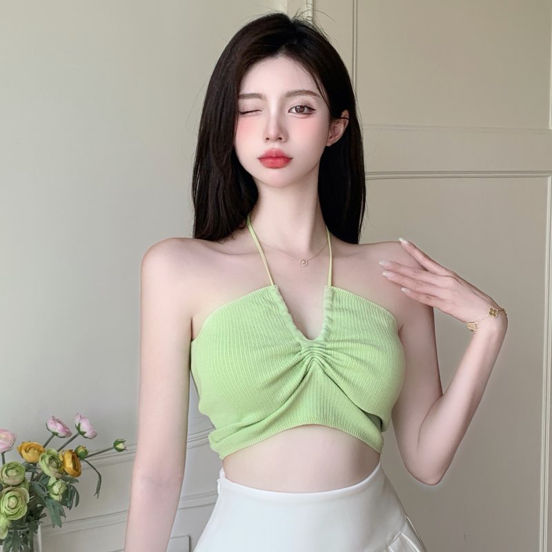 HUANG YOYO Áo Croptop Hai Dây Màu Sắc Trơn Phong Cách Hàn Quốc Gợi Cảm