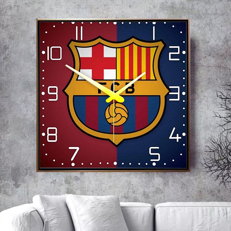 Tranh đồng hồ tráng gương Logo bóng đá TIONE DECOR trang trí nhà ở, kim trôi cao cấp 35*35cm