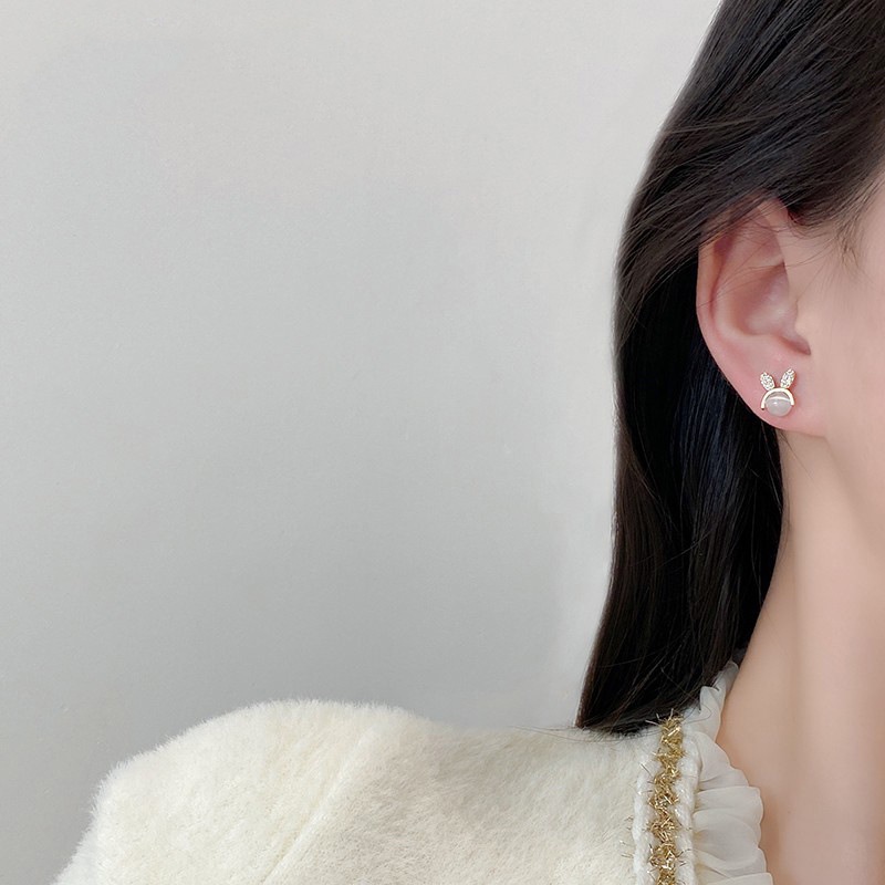 1 Đôi Bông Tai Hình Thỏ Đính Đá Opal Phong Cách Hàn Quốc Ngọt Ngào Đơn Giản Dành Cho Nữ