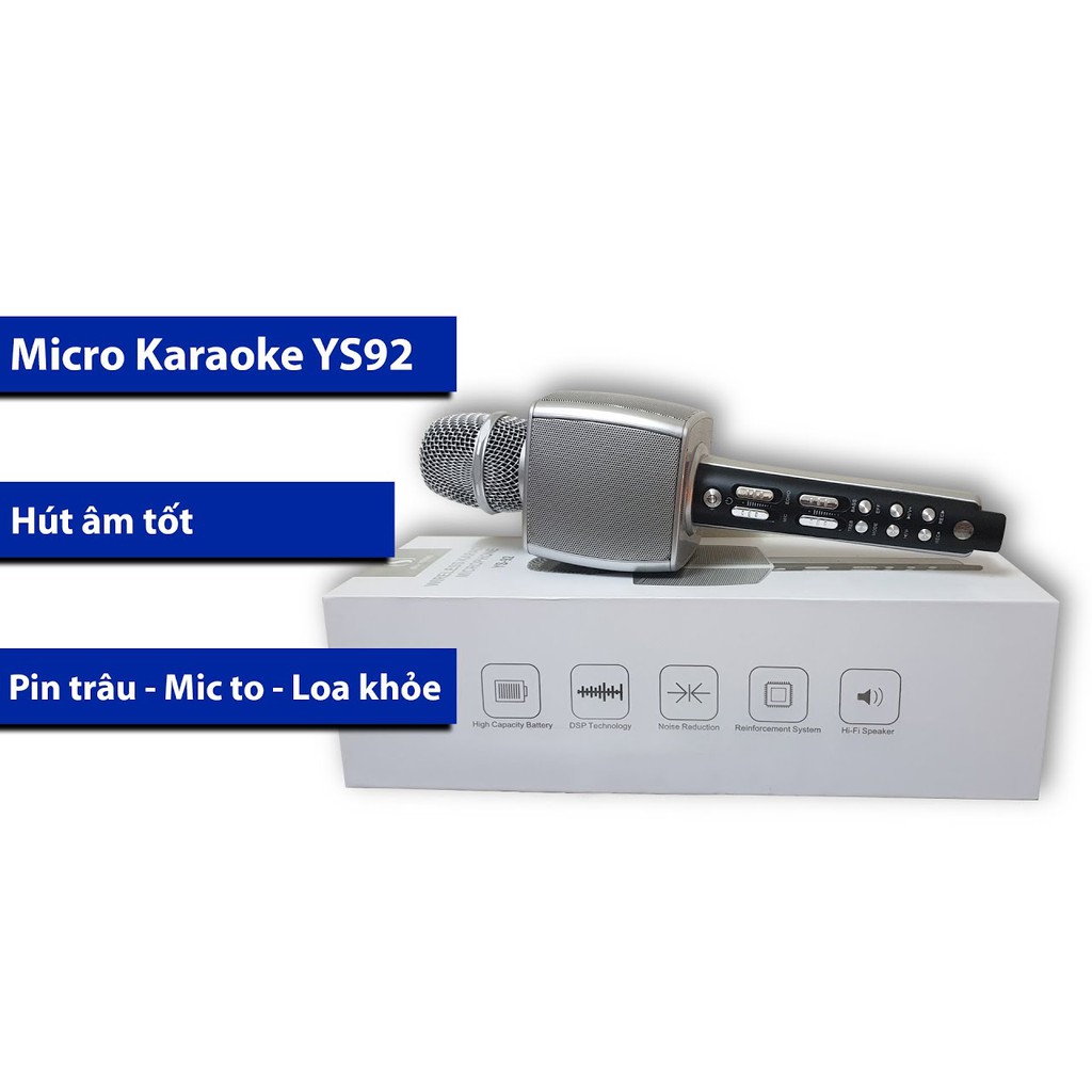 Micro Magic Karaoke YS-92 - Micro Karaoke kèm Loa Bluetooth 3 trong 1 - Thu Âm - Live stream - Karaoke online - Loa Hay