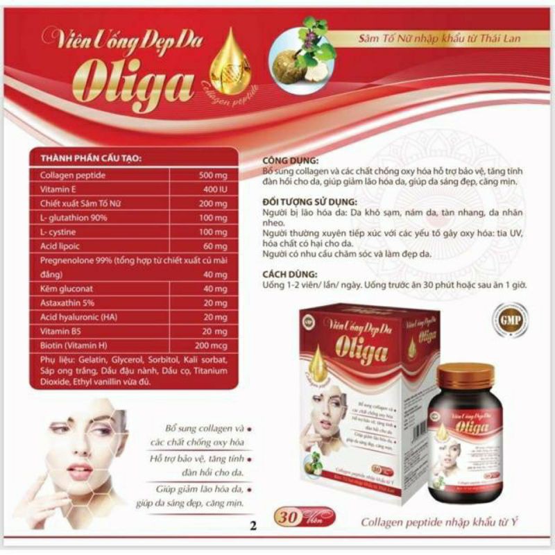 Viên uống đẹp da Oliga- Bổ sung Collagen và các chất chống oxy hoá ( hộp 30v) | BigBuy360 - bigbuy360.vn