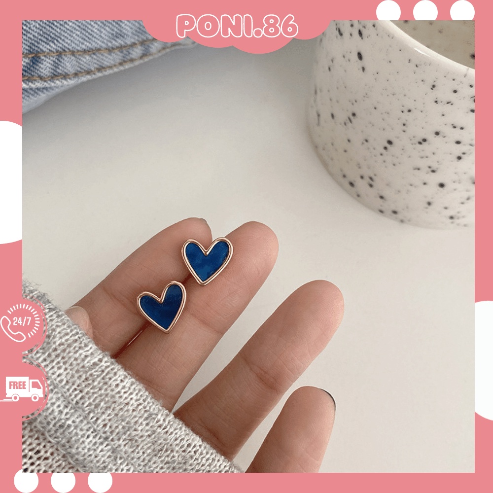 Hoa tai khuyên tai trái tim xanh biển siêu dễ thương dễ phối đồ