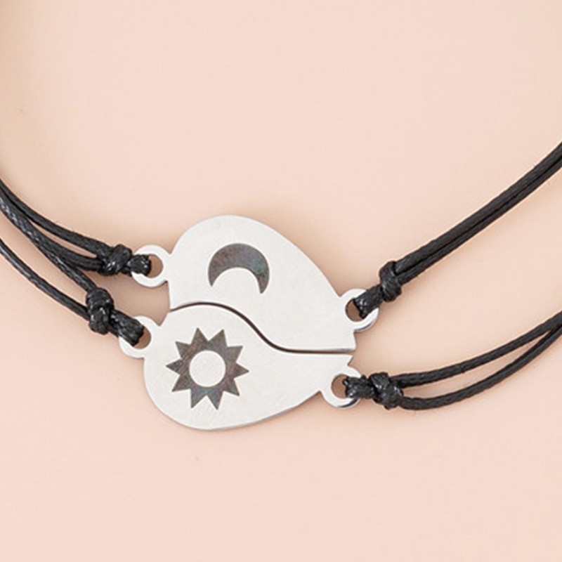 Sa 1 Cặp Vòng Tay Dây Bện Mặt Trăng / Mặt Trời / Trái Tim Có Thể Điều Chỉnh Kích Thước Cho Cặp Đô