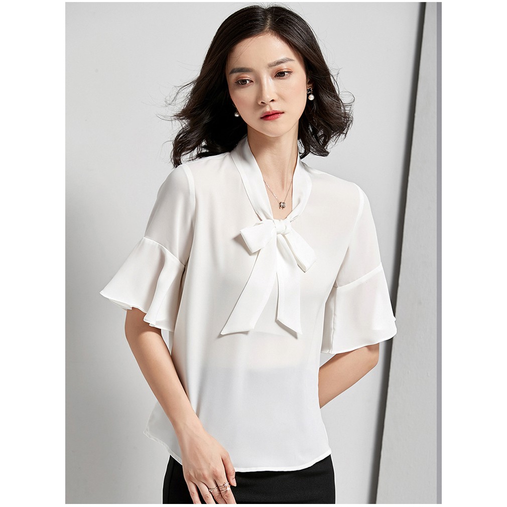 ÁO SƠ MI CỘT NƠ CỔ TAY LỠ