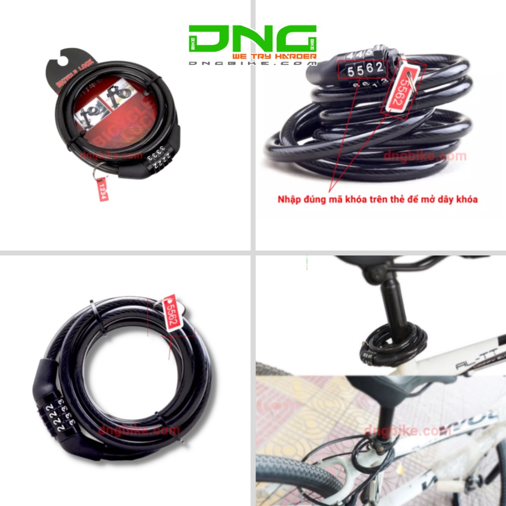 Khóa dây xe đạp 4 Số Bicycle Lock mã khóa cố định