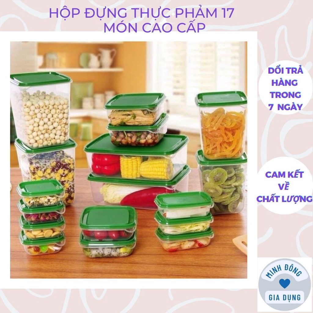 Hộp Nhựa Đựng Thực Phẩm 17 Món, Hộp Đựng Thức Ăn Bảo Quản Tủ Lạnh Sạch Sẽ An Toàn Vệ Sinh BỘ SẢN PHẨM HỘP NHỰA ĐỰNG THỰC