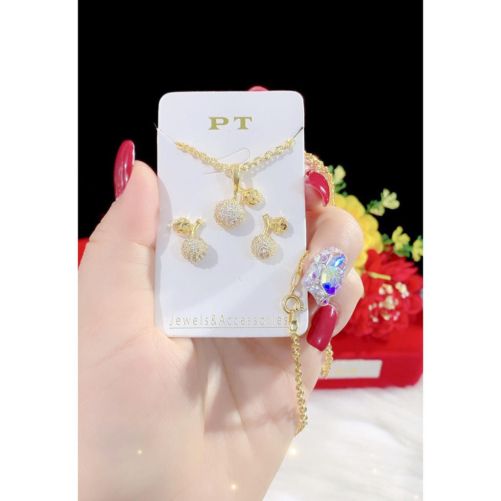 Combo dây chuyền bông tai nữ cao cấp bền màu P68