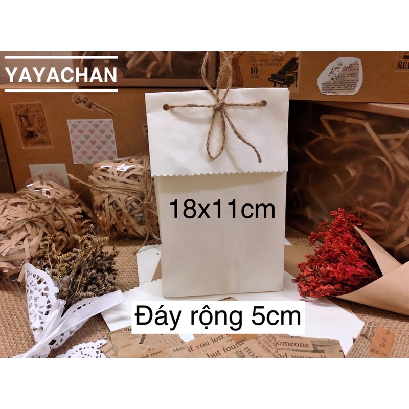 [Vintage] Combo 3 túi đựng quà giấy kraft nâu/trắng Handmade kèm tem dán hoặc dây cột Vintage