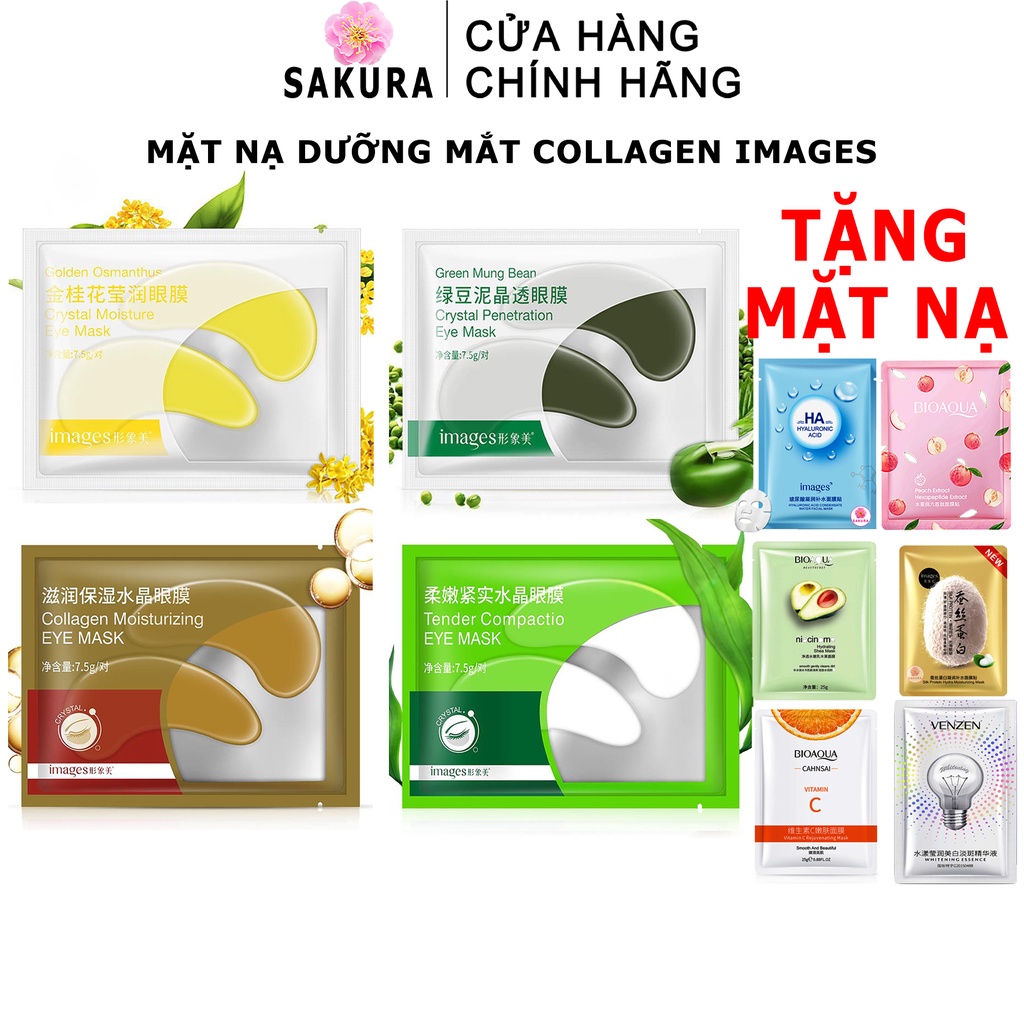 Mặt nạ mắt dưỡng ẩm giảm thâm quầng bổ sung collagen Mask mắt nội địa trung dưỡng da  Images Bioaqua SAKURA 7.5ml