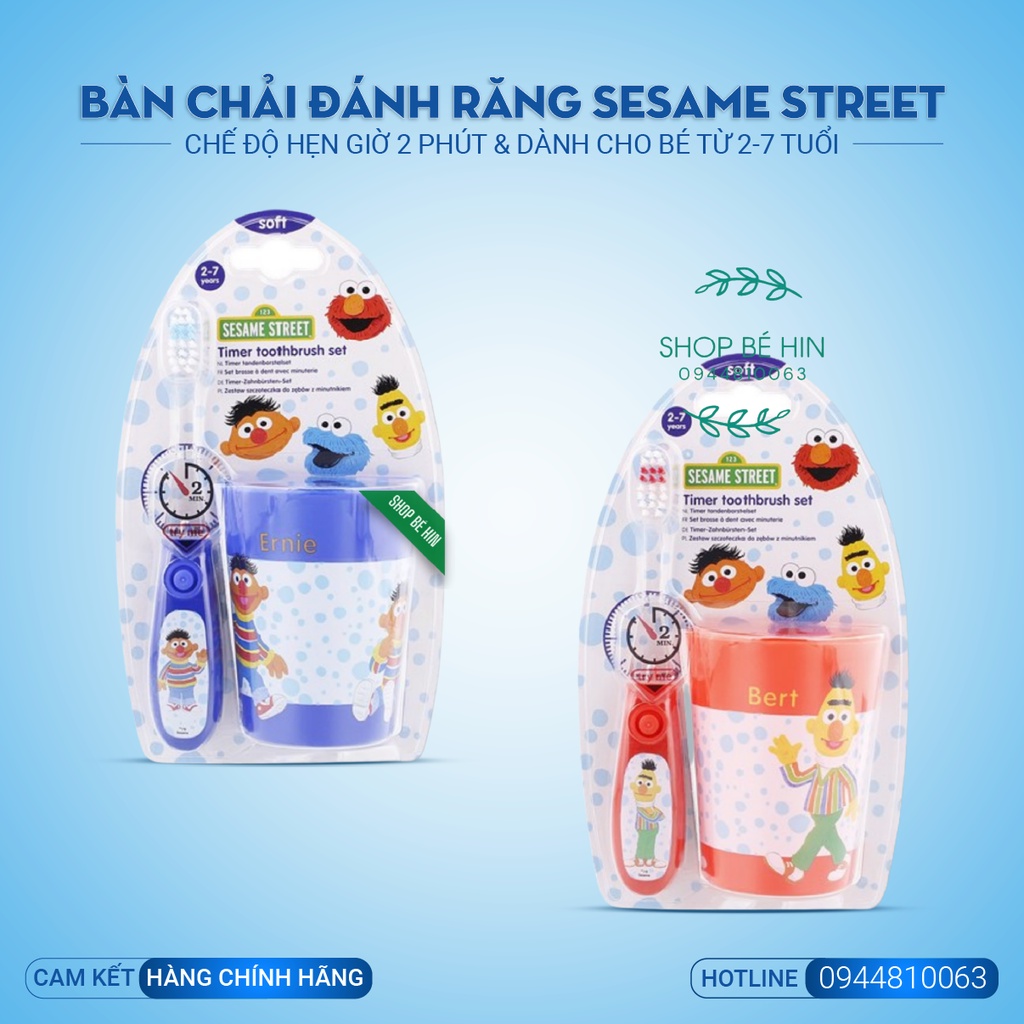 (Bill Đức) Bàn chải đánh răng trẻ em Sesame Street, bàn chải đánh răng cho bé từ 2-7 tuổi, có chế độ hẹn giờ 2 phút