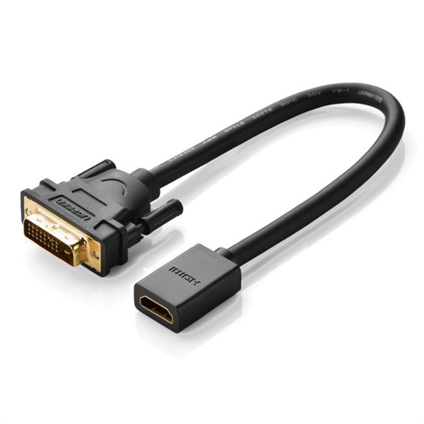 Cáp chuyển đổi DVI dương sang HDMI Âm Ugreen 20118 gắn cho máy tính, màn hình chuyển ngõ DVI thàng HDMI
