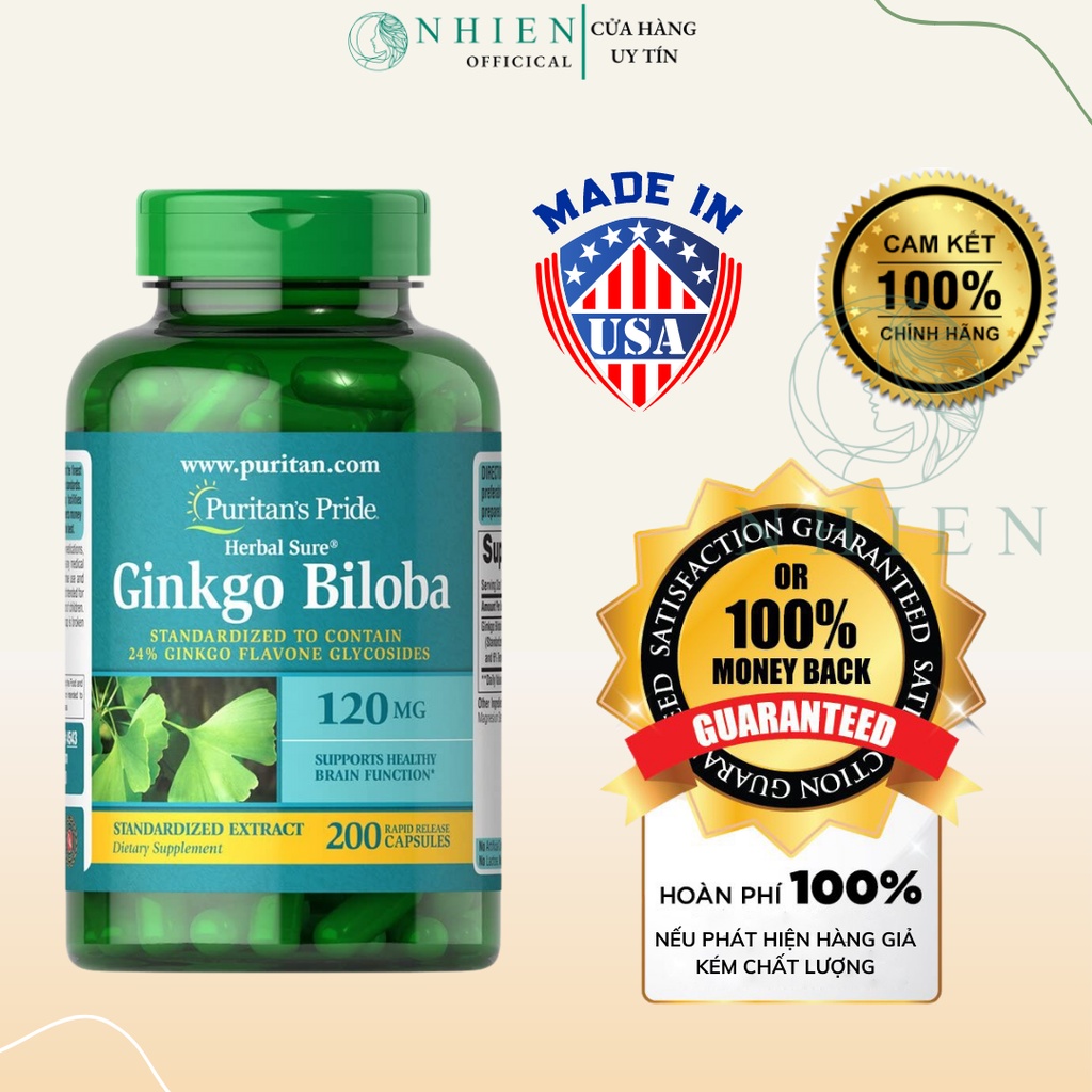 Viên uống bổ não Ginkgo Biloba Puritan’s Pride 120mg 100 viên/ 200 viên