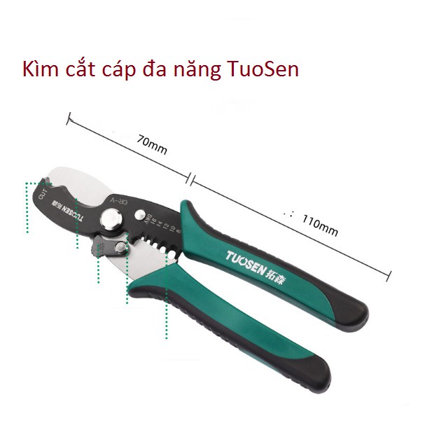 Kìm cắt cáp,tuốt dây điện đa năng Tuosen