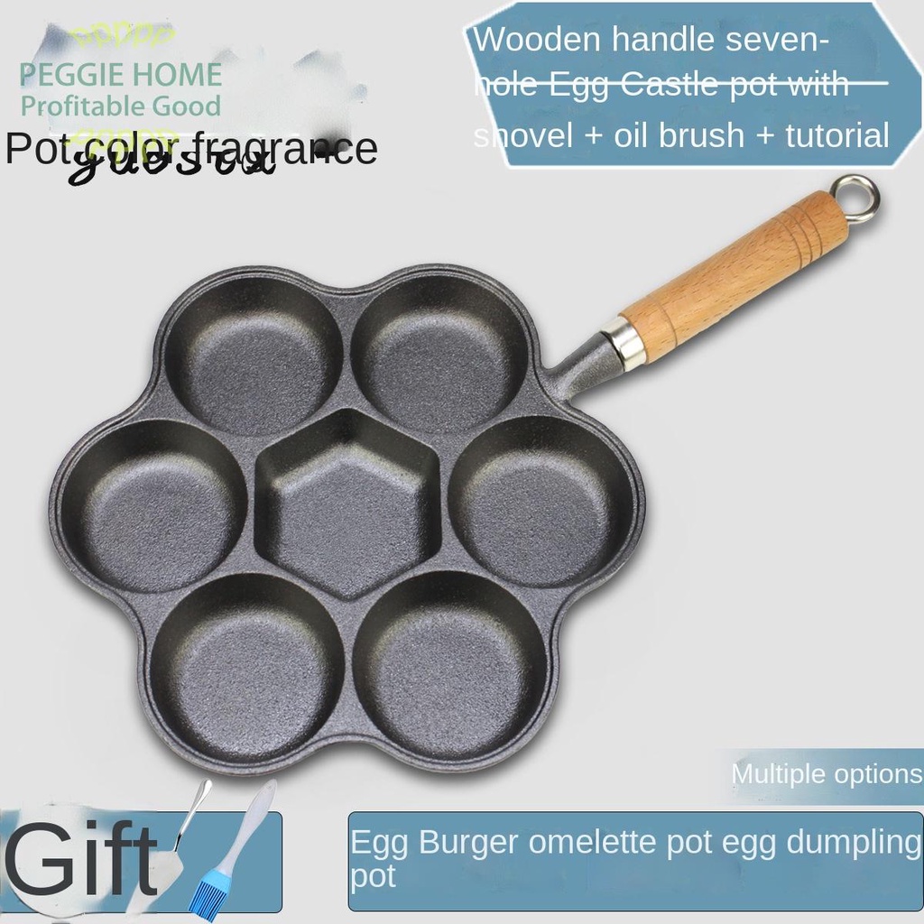 PEGGIEHOMEChảo gang bánh bao đựng trứng gia dụng khuôn burger bảy lỗ tráng ăn sáng chống dính không