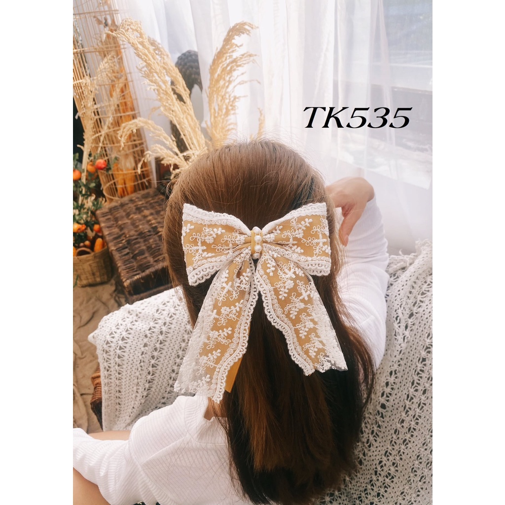 KẸP TÓC ĐÍNH NƠ LỤA REN - HÀNG THIẾT KẾ CAO CẤP