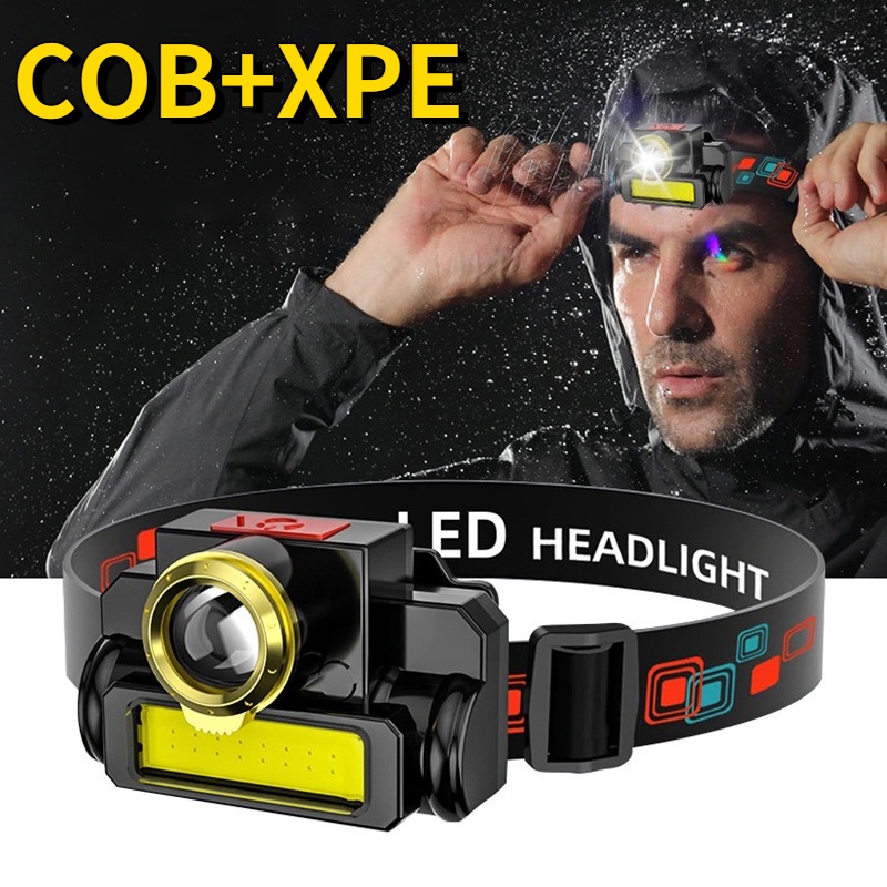 Đèn LED Đội Đầu XPE+COB Mini Sạc USB 1200Ma 18650 Dùng Cho Cắm Trại Ng