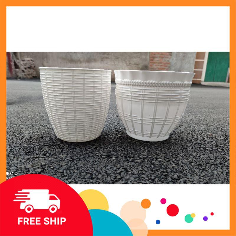 [FREESHIP] Chậu nhựa trồng cây mây đan trắng chất nhựa đẹp trồng cây, trồng lẫn hồ điệp để bàn