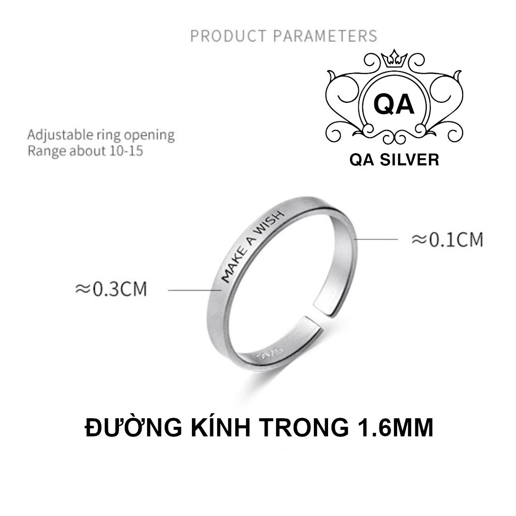 Nhẫn bạc 925 khắc chữ MAKE A WISH form nhỏ ngón út S925 LETTER Silver Ring QA SILVER RI210701