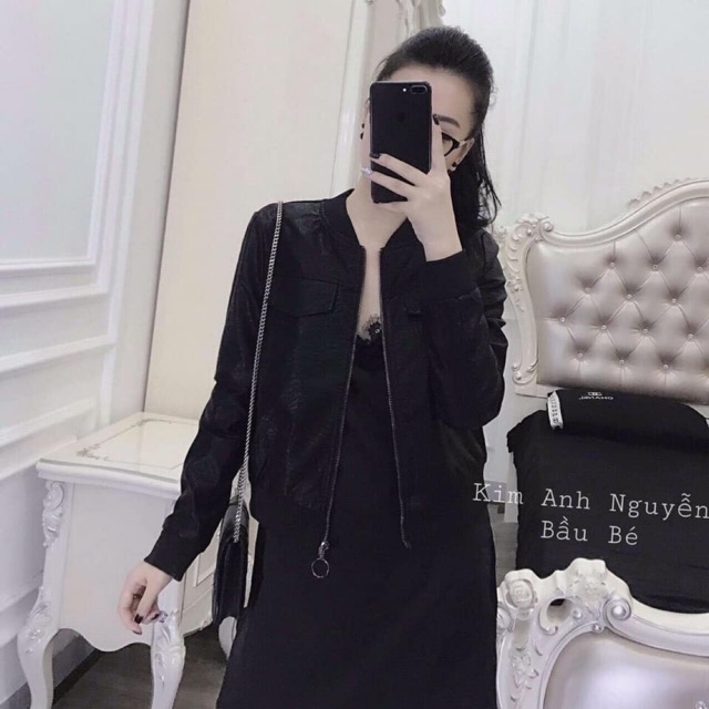 Áo bomber da 2 nắp túi