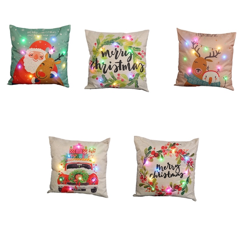 Vỏ Gối In Hình Ông Già Noel Có Đèn LED Phát Sáng Dễ Thương