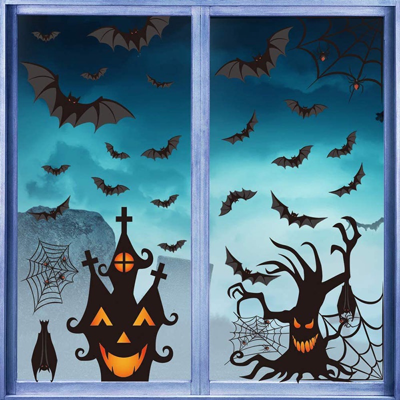 (Meteorite) Hình Dán Tường / Kính Cửa Sổ Tĩnh Điện Họa Tiết Hoạt Hình Ma Dơi Trang Trí Tiệc Halloween
