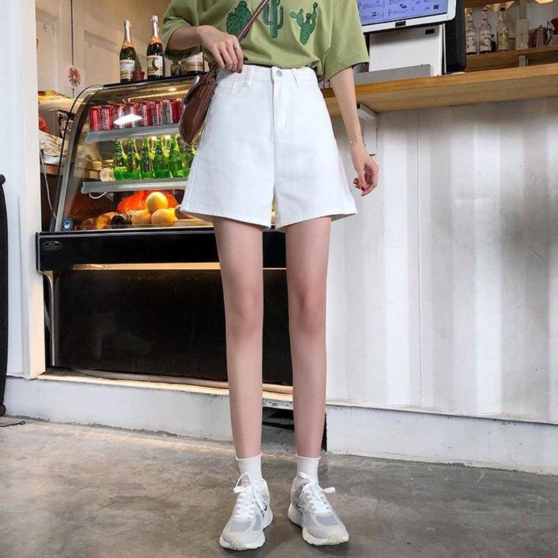 Quần Short Denim Lưng Cao Ống Rộng Theo Phong Cách Retro