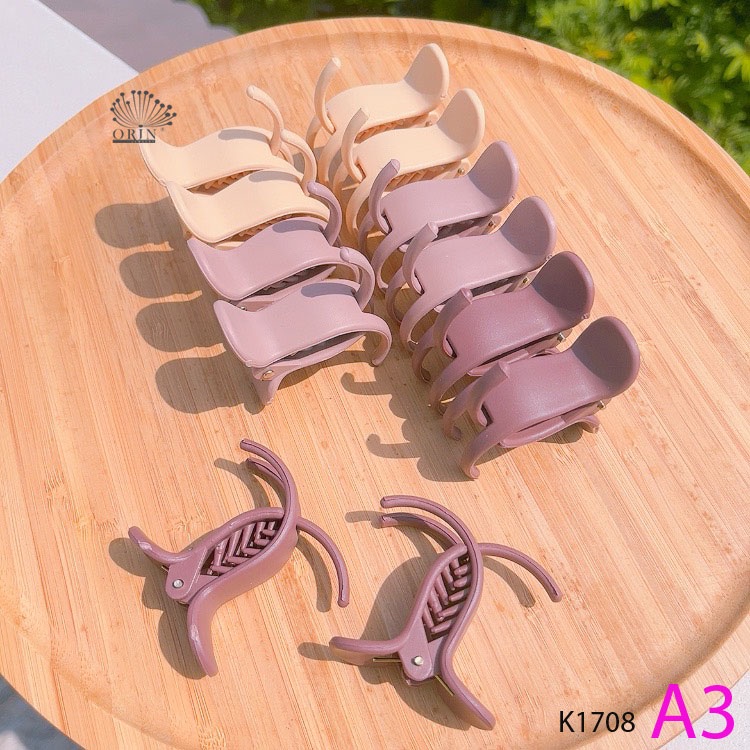 Kẹp tóc càng cua 3 răng cánh bầu nhám màu socola Orin K1708