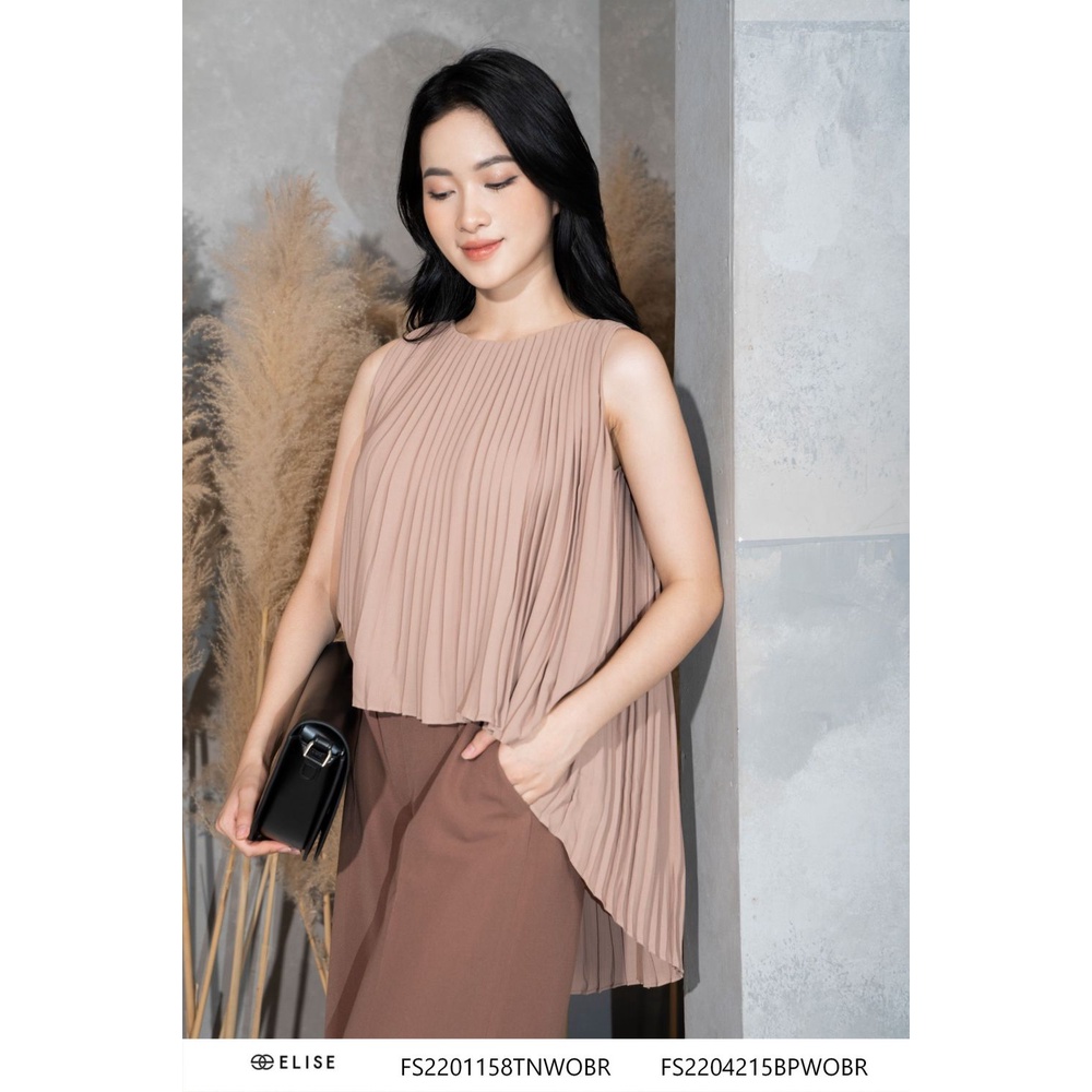 Áo sơ mi chiffon nâu dập ly thiết kế Elise FS2201158TNWOBR