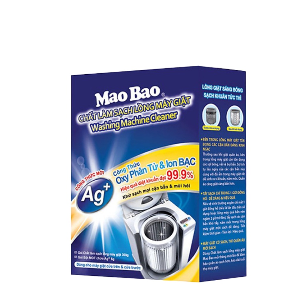 Bột tẩy lồng máy giặt MAO BAO ion bạc khử khuânr cặn bẩn trong lồng máy giặt