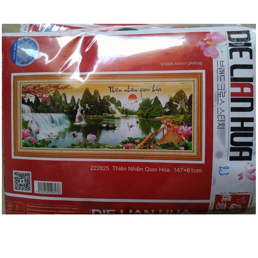 Tranh Thêu Chữ Thập PHONG CẢNH THIÊN NHIÊN GIAO HÒA. Kích Thước: 1m47 x 61cm