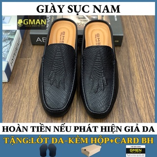 Giày sục nam da bò dập vân cá sấu bảo hành 1 năm TK0353