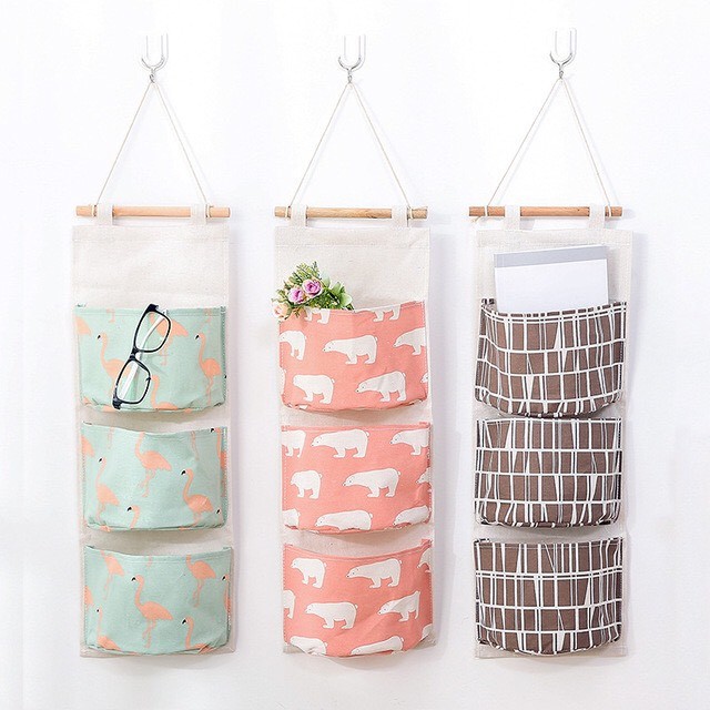 📍 Túi đựng đồ 3 ngăn treo tường tiết kiệm diện tích, túi vải canvas bền đẹp đa năng tiện lợi - giao màu ngẫu nhiên 📍