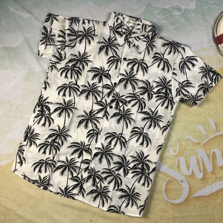Áo sơ mi hoa lá cây Áo đi biển phong cách hawaii vải đũi loại đẹp (mẫu mới 2021)