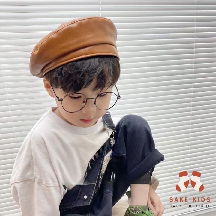 Mũ nồi bé trai bé gái - Mũ nồi beret chât da PU màu trơn có dây rút dễ thương cho bé từ 4-16 tuổi mới nhất MN02