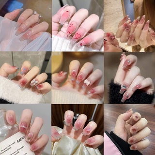 Set 24 Móng Tay Giả Màu Sắc Ngọt Ngào Trang Trí Móng Tay
