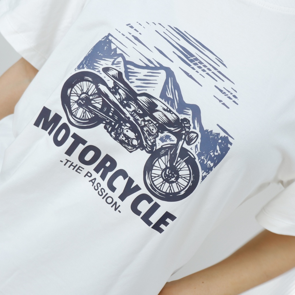 Áo phông nam nữ Icotton hình Motorcycle màu trắng