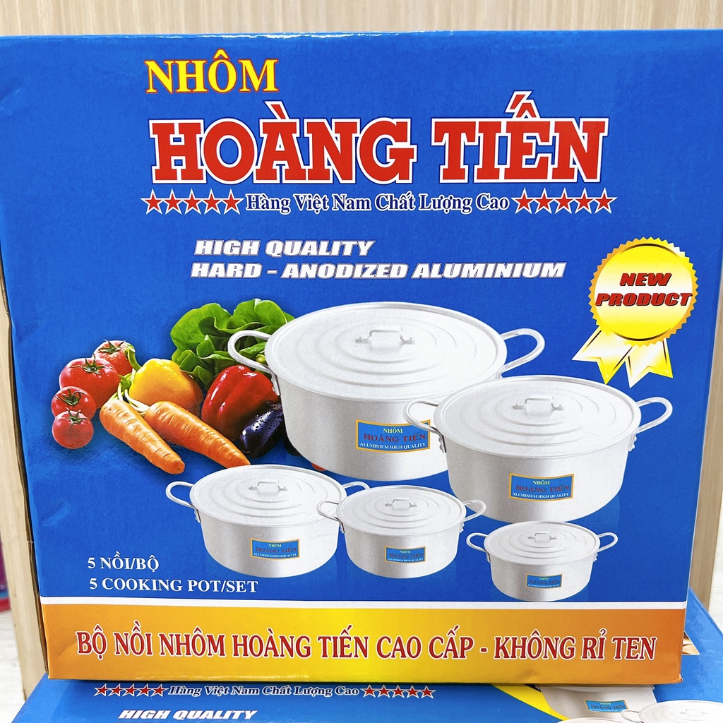 Nồi nhôm xi kèm nắp HOÀNG TIẾN - BỘ 5 NỒI SIZE 16 - 18 -20 - 22 - 24CM dùng để nấu thức ăn , nấu canh tiện dụng
