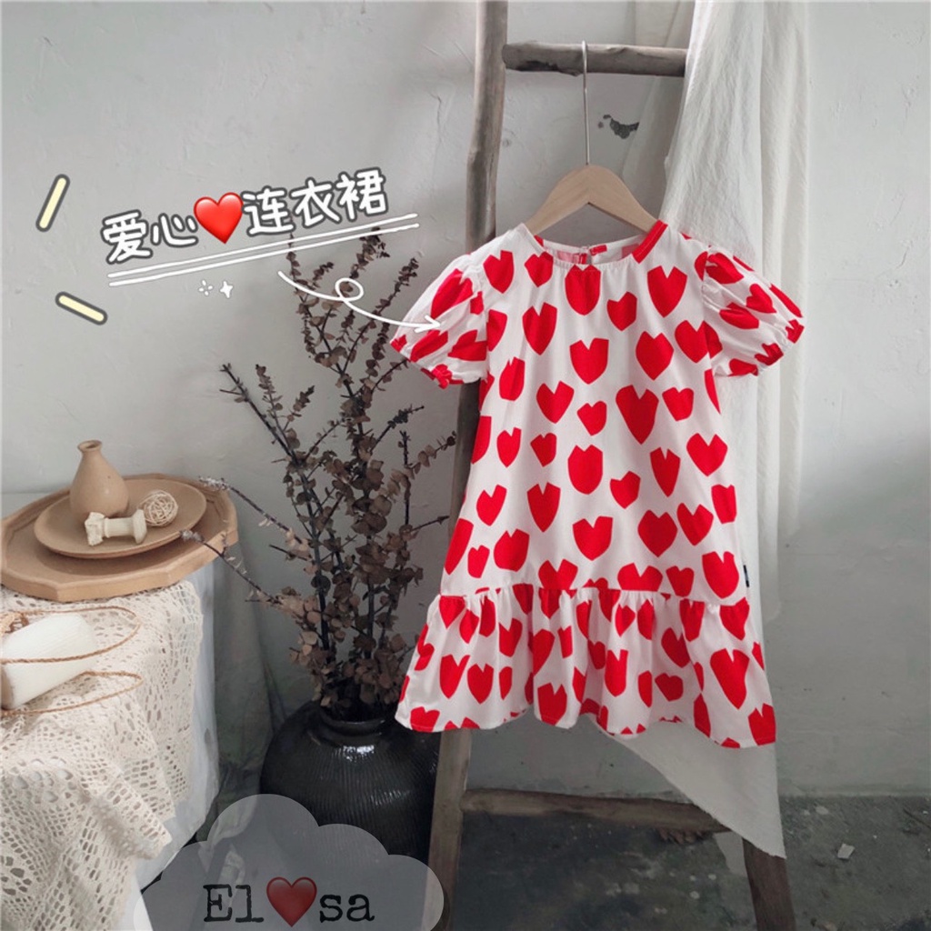 Váy bé gái - Váy trái tim đỏ bánh bèo siêu xinh cho bé 1-5 Tuổi