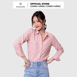 Áo sơ mi Masara hoạ tiết caro màu hồng