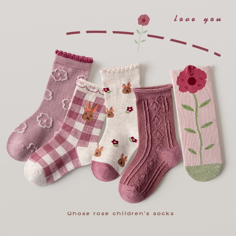 Set 5 Đôi Tất Cotton Phối Ren Thời Trang Cho Bé Gái
