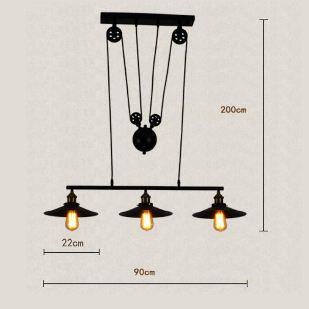 Đèn thả ròng rọc 3 chao, SuperVilighting, MÃ: RONGROC-3CHAO-E27 đèn thả phòng khách, quán cafe, shop, bảo hành 24 tháng.