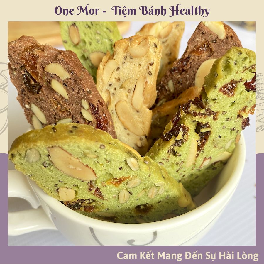 Bánh ăn kiêng biscotti mix 3 vị cacao vani matcha bổ sung dinh dưỡng cho ngày dài - ONEMOR