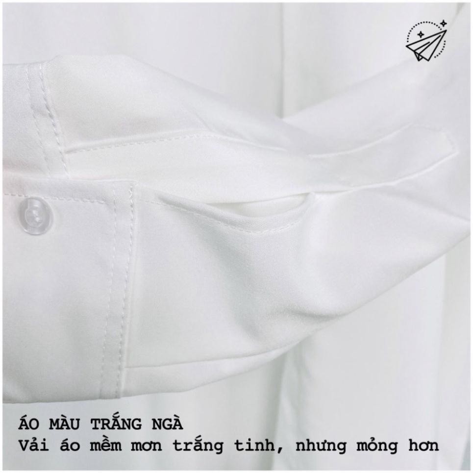 Áo sơ mi nam nữ dài tay Unisex Basic TRƠN Form rộng màu trắng và đen Chất cotton lụa mịn mát Bigsize,Áo sơ mi unisex SM1