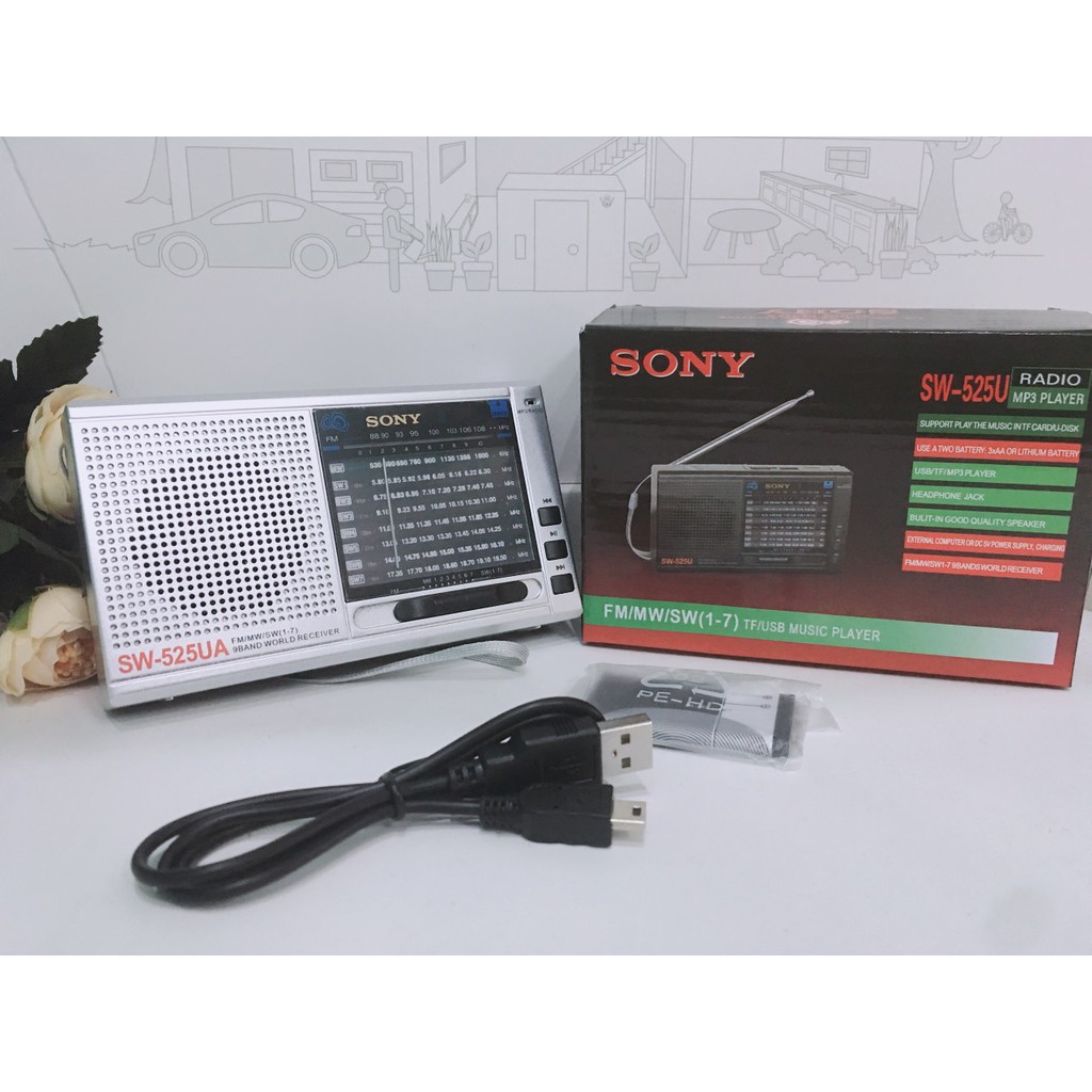 ĐÀI RADIO SONY SW-525,có ăng ten giắc cắm âm thanh 3.5mm chất lượng cao