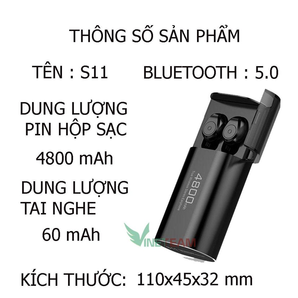 Tai Nghe Bluetooth 5.0 TWS S11 - Chống Nước IPX5 - Pin 4800 - Tích Hợp Micro -Tự Động Kết Nối -Chống ồn CVC 8.0 | BigBuy360 - bigbuy360.vn