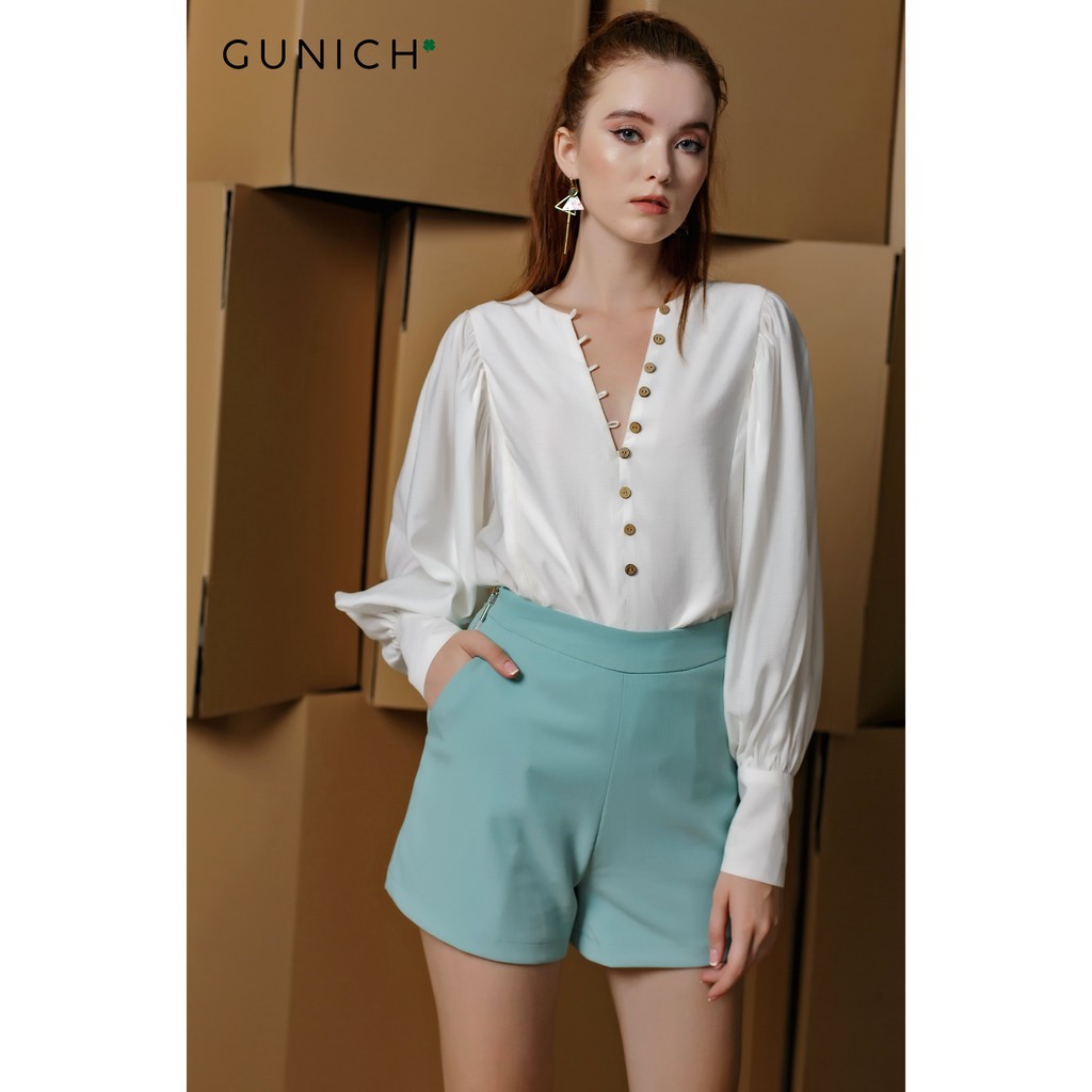 Quần short xanh mint dây khóa hông kim loại Gunich