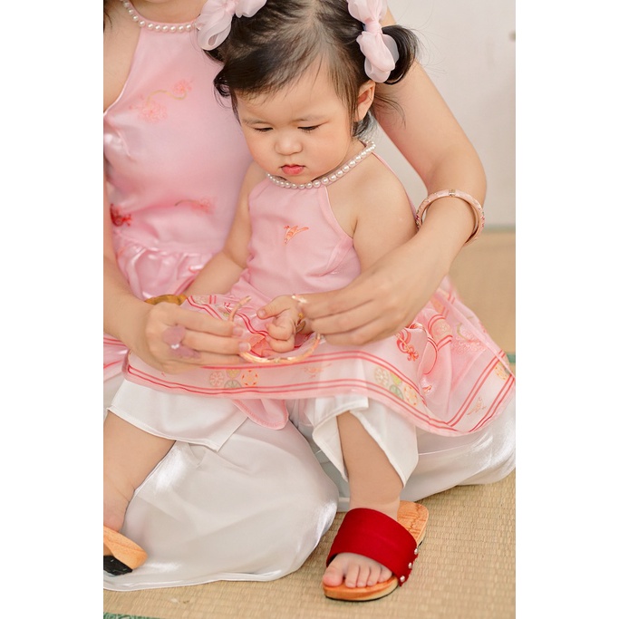 Sumire Store SET Áo yếm xòe organza Hoa Niên Ca BÉ - Hồng