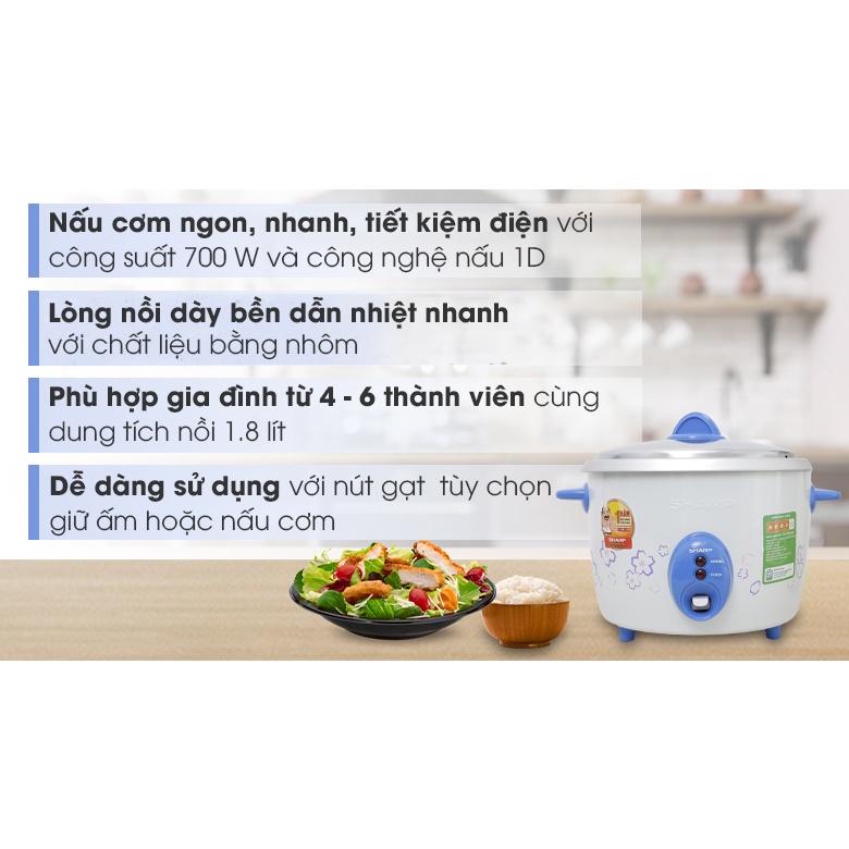 Nồi cơm điện Sharp 1.8 lít KSH-D19V