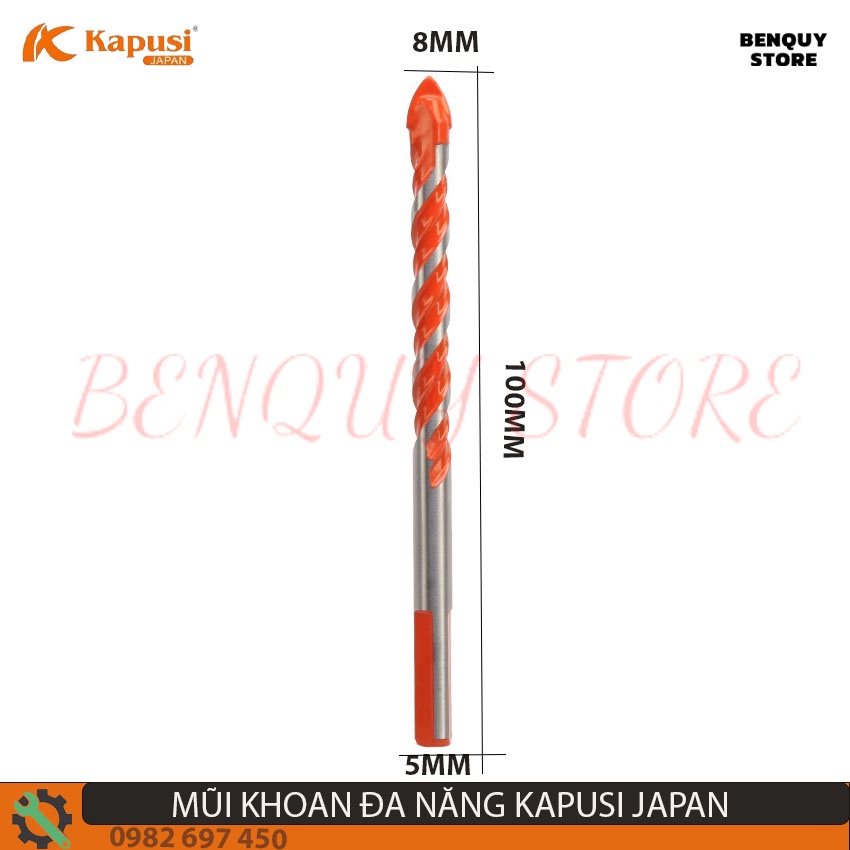 MŨI KHOAN ĐA NĂNG KÍCH THƯỚC 8MM KAPUSI JAPAN. MŨI KHOAN GẠCH, ĐÁ, GỖ, NHỰA, SẮT. CÔNG NGHỆ NHẬT BẢN